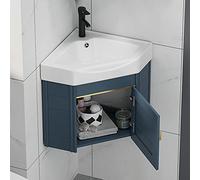 Wall-Mounted Small Corner Bathroom Vanity Cabinet with Sink Storage Ceramic Laundry Tub Combo Hot & Cold Faucet Ideal for Kitchen Patio Laundry Room
