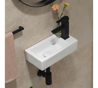Wall-Mounted Small Vessel Sink - Vanity Sink White Ceramic Porcelain 14.6" x 7.3" x 3.55" - Bathroom Sink Rectangle with Single Faucet Hole Right Hand - Cloakroom Mini Art Basin