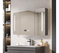 Wall Mounted Smart Medicine Cabinet with Three-color lighting,LED Mirror Medicine Cabinet with Defogger,LED Vanity Mirror Cabinet with Time temperature Display,with Mirror Door and Hide Shelves,Paper