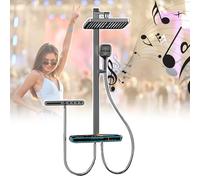 Wall-Mounted Smart Shower Kit with 20×30cm Rainfall Head, Waterfall Faucet, Handheld Spray, 4000mAh Battery & Storage Shelf, Thermostatic Mixer