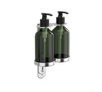 Wall Mounted Soap Dispenser Pump Bottle with Stainless Steel Holder Manual Shower Gel Shampoo Dispenser for Bathroom Kitchen Wall Mount Shower Pump(2 Bottles)