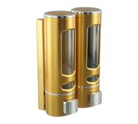 Wall Mounted Soap Dispenser with Two Heads for Bath Shampoo and Shower Gel, Space Saving Bathroom Accessory with Push Button for Easy Use (gold)