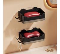 Wall Mounted Soap Holder Featuring Drain Tray and Water Catching Base, ABS Construction, Designed for Bathroom or Kitchen Use (2pcs Black)