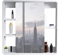 Wall-Mounted Solid Wood Bathroom Makeup Mirror with Shelf - Stylish Space-Saving Design for Organized Beauty Essentials and Elegant Décor