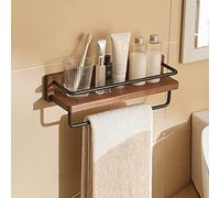 Wall-Mounted Solid Wood Bathroom Shelf for Cosmetics Waterproof Multifunctional Ideal for Bedroom Kitchen Cabinets Towel Rack Rustproof Sturdy Design