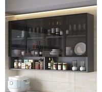 Wall-Mounted Solid Wood Cabinet with Glass Door - Stylish Floating Storage Unit for Bathroom and Kitchen, Space-Saving nizer for Home Décor.