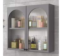 Wall-Mounted Solid Wood Glass Display Cabinet - Gray/White Pantry Storage with Doors, Over-The-Toilet Organizer, Transparent Door, Multi-Purpose Cosmetics & Perfume Storage