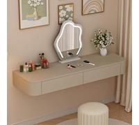Wall-Mounted Solid Wood Makeup Vanity Table - Fully Assembled Multifunctional Dressing Desk with Rounded Corners for Bedroom - Khaki & Wood Top (120cm/47.2in)