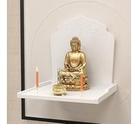 Wall-Mounted Solid Wood Prayer Niche Altar Table for Household Buddhist Pooja and Incense Tribute (Reddishbrown L)