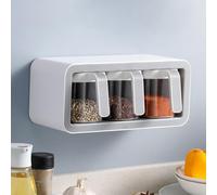 Wall-Mounted Spice Container Set with Spoon Self-Adhesive Large Capacity Ideal for Star Anise Pepper Cumin Sesame Salt & Sugar Storage Kitchen