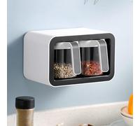 Wall-Mounted Spice Container Set with Spoon Self-Adhesive Large Capacity Storage for Star Anise Pepper Cumin Sesame Salt and Sugar - Perfect Kitchen