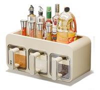 Wall Mounted Spice Organizer Kitchen Seasoning Storage Box with Spoons and Labels, Horizontal or Vertical Configuration, Sealed Containers for Home Organization, Cream Silver(A)