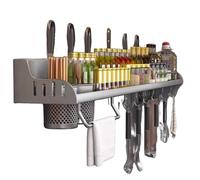 Wall Mounted Spice Rack 40cm - Multi-Slot Knife Holder for Kitchen Storage, nize Jars, Bottles & Knives, Space-Saving Wall nizer for Home Cooking