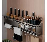 Wall Mounted Spice Rack nizer with Spice Box Cutlery Holder Paper Towel Rack & Hooks 68cm Kitchen Seasoning Storage Solution for Optimal Space Management