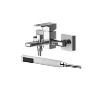 Balterley Wall Mount Square Bath Shower Mixer Tap with Shower Kit Chrome in Silver Balterley Silver