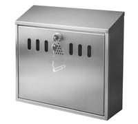 Wall Mounted Stainless Steel Ashtray - Lockable Outdoor Weatherproof Cigarette Bin with Key - Secure Wall Ash Tray for Pubs, Offices, Smoking Areas - 38x33.5x12.5cm (Silver)