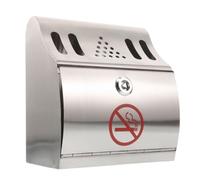 Wall Mounted Stainless Steel Ashtray with Lid for Cigarettes | Closed Design, Plastic Insert, Silver Finish, Easy Wall Installation for Designated Smoking Areas