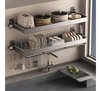 Wall-Mounted Stainless Steel Dish Drying Rack with Drip Tray, 1/2 Level Organizer for Plates, Bowls, Mugs & Utensils - 80cm, Double Color Design for Space-Saving Kitchen Storage