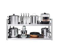 Wall Mounted Stainless Steel Kitchen Shelf - 2 Tier Heavy Duty Storage Rack for Pots Pans Microwaves & Air Fryers - Waterproof Design with Side Guards