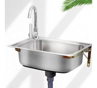 Wall-Mounted Stainless Steel Kitchen Sink with Faucet - Space-Saving Hand Wash Basin for Home, Restaurant, RV, and Garage (One Color 48x35cm)