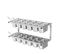 Wall-Mounted Stainless Steel Pizza Topping Station - Condiment Containers with Lids & Ladles, Spice Rack for Sauces & Seasonings, Ideal for Home & Restaurant Use, A-66.7X21X24CM
