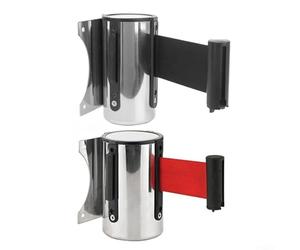 Wall Mounted Stainless Steel Retractable Queue Barrier with Nylon Tape for Managing Lines in Hotels, Parks, and Exhibition Halls (Black)