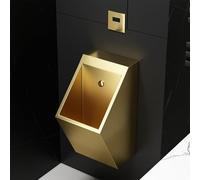Wall-Mounted Stainless Steel Urinals, Stainless Steel Urinal Trough, Intelligent Sensor Men's Adult Urinal, for Bar Bathroom Hotel Shop(Gold)