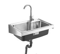 Wall Mounted Stainless Steel Utility Sink Kitchen Sink Commercial Sink with Tap and Drain,for Outdoor Indoor, Garage, Laundry,Utility Room,Workshop (48x35cm/19x14in)
