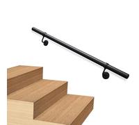 Wall Mounted Stair Handrail | Wrought Iron Railings for Indoor & Outdoor Stairs | Black Galvanized Round Pipe Grab Rail | 17 FT Durable Banister Support (6 Feet)