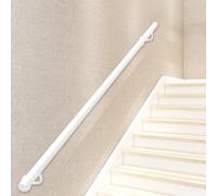 Wall Mounted Staircase Banister Handrails 1ft - 20ft Modern Round Pipe Stair Railing for Indoor Outdoor Steps, White Metal Iron Balustrade Support Grab Bar(7ft/210cm)
