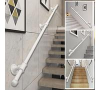 Wall Mounted Staircase Handrail Safety Kit Anti Skid Bar 30 600Cm Balustrade Foot Rail Support for Stairs 200Kg Capacity White(8Ft/2.4M)