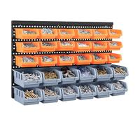Wall Mounted Storage Bins Backboard DIY Stackable Workshop Storage for Tools Hardwares Crafts 64 x 41cm Plastic Bin Panel Rack with Screws for Tool Shed Garage Workshop (Orange+Gray)