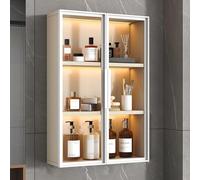 Wall Mounted Storage Cabinet with Glass DoorsAluminum Frame 2/3 Layer Solid Wood Over The Toilet Bathroom Medicine Cabinet Kitchen Cupboard for Dining Room & Bathroom Organization