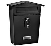 Wall Mounted Strong Tough Galvanised Powder Coated Black Waterproof Outside Lockable Mailbox Letter Mail Post Box - Easy to Install - Comes with Set of 2 Keys