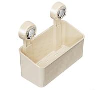 Wall-Mounted Suction Cup Corner Shower Rack with Drainage Bottom, Plastic Bathroom Storage Basket Organizer Shelves for Tiles or Glass, Tool-Free Installation, Beige, 23.5x19.2x11cm(1 Pc)