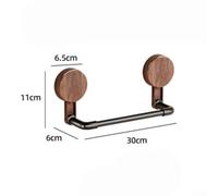 Wall-Mounted Suction Cup Towel Rack for Bathroom - No-Drill Non-Perforated 30 cm Matte Black Steel Bar with Solid Walnut Wood B(30CM)