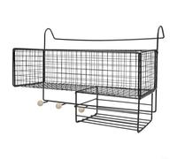 Wall Mounted Suction Shelf for Dormitory For Bedroom Office No Drill Hanging Organizer with Sturdy Carbon Steel Frame and Ventilated Grid Top (Black)