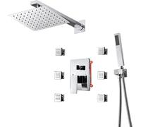 Wall Mounted System, Inch Rainfall Head with Hand 6 Body Sprayer Jets, 3-Function Rain Mixer Shower Set,Chrome
