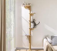 Wall-Mounted Tall Cat Tree, 210cm 5 Tier Kitten Scratching Post, Wild Simulation Kittens Wall Shelves with Non-Slip Felt Platform, Suitable for Climb, Scratch and Play