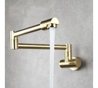Wall Mounted tap, Folding Kitchen Faucets, 360° Swivel Single Cold Brass,Chrome Plated Household faucets (Brushed Gold A)