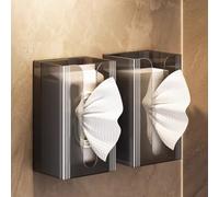 Wall Mounted Tissue Box for Bathroom and Kitchen No Drilling Required Space Saving Wall Mount Dispenser for Facial Tissues or Hand Towels with Top Refill Access Modern Design (Smoke gray*2)