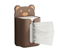 Wall Mounted Tissue Box,No Punching Kitchen Wipes Storage Box,Large T Type Opening Tissue Box Holder,Cute and Stylish Refillable Facial Napkin Container Box (Brown Bear)