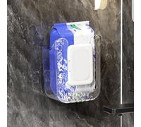 Wall Mounted Tissue Box, Punch-Free Wet Wipes Holder for Bathroom and Kitchen, Transparent PET Storage Dispenser for Face Towels and Paper Rolls, Easy Access No Drill Install, Clear White