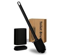 Wall-Mounted Toilet Brush and Holder with Flat Flexible Silcone Head - Bathroom Toilet Brush Set Featuring Turbo Drying Technology, Black
