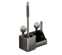Wall Mounted Toilet Brush Holder With Storage Rack For Bathroom, Suction Cup Installation No Drill, Grey Carbon Steel And Abs Cleaner Caddy With Ventilated Design For Quick Drying Tools Black(A)