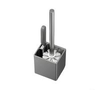 Wall Mounted Toilet Brush, Long Handled Crevice Cleaning Tool | Grey bathroom set with for durable nylon bristles and space-saving holder for efficient corner scrubbing