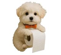 Wall-Mounted Toilet Paper Holder 3D Printed Resin Dog Cat Sculpture Funny Tissue Roll Dispenser Bathroom Decor, Bichon Frise