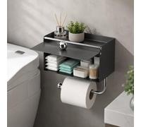 Wall Mounted Toilet Paper Holder No Drill Carbon Steel Roll Holder | Self Adhesive Mount, Carbon Steel and ABS, Bathroom Roll Holder, Space Saving, Gun Grey