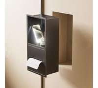 Wall Mounted Toilet Paper Holder with Phone Shelf, Waterproof Recessed Tissue Box Organizer, Built-in Shower Storage Cabinet for Bathroom