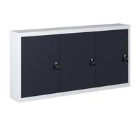 Wall Mounted Tool Cabinet Grey/Black Metal 120x19x60cm 3Shelves 3 Lockable Doors